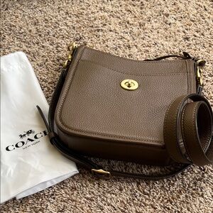 Coach Dark Brown Mini Crossbody Bag with Gold Accents